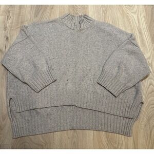 Eskandar O/S Beige Knit Split Neck Hand Loomed In Scotland Sweater Cashmere Silk